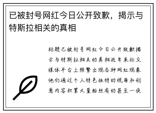 已被封号网红今日公开致歉，揭示与特斯拉相关的真相